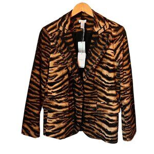 Chico's Blazer Animal Print Long Sleeve Pocket One Button Jackets Size Small